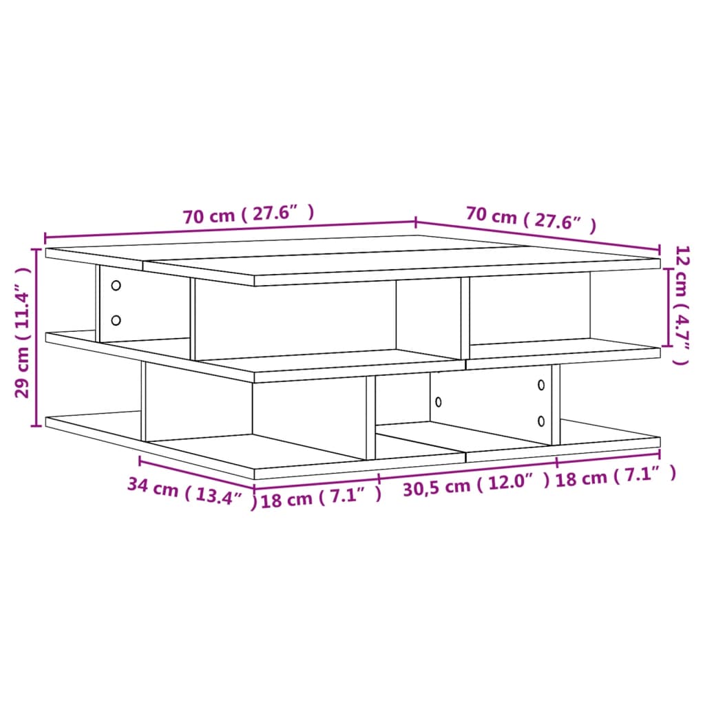 Salongbord røkt eik 70x70x29 cm konstruert tre