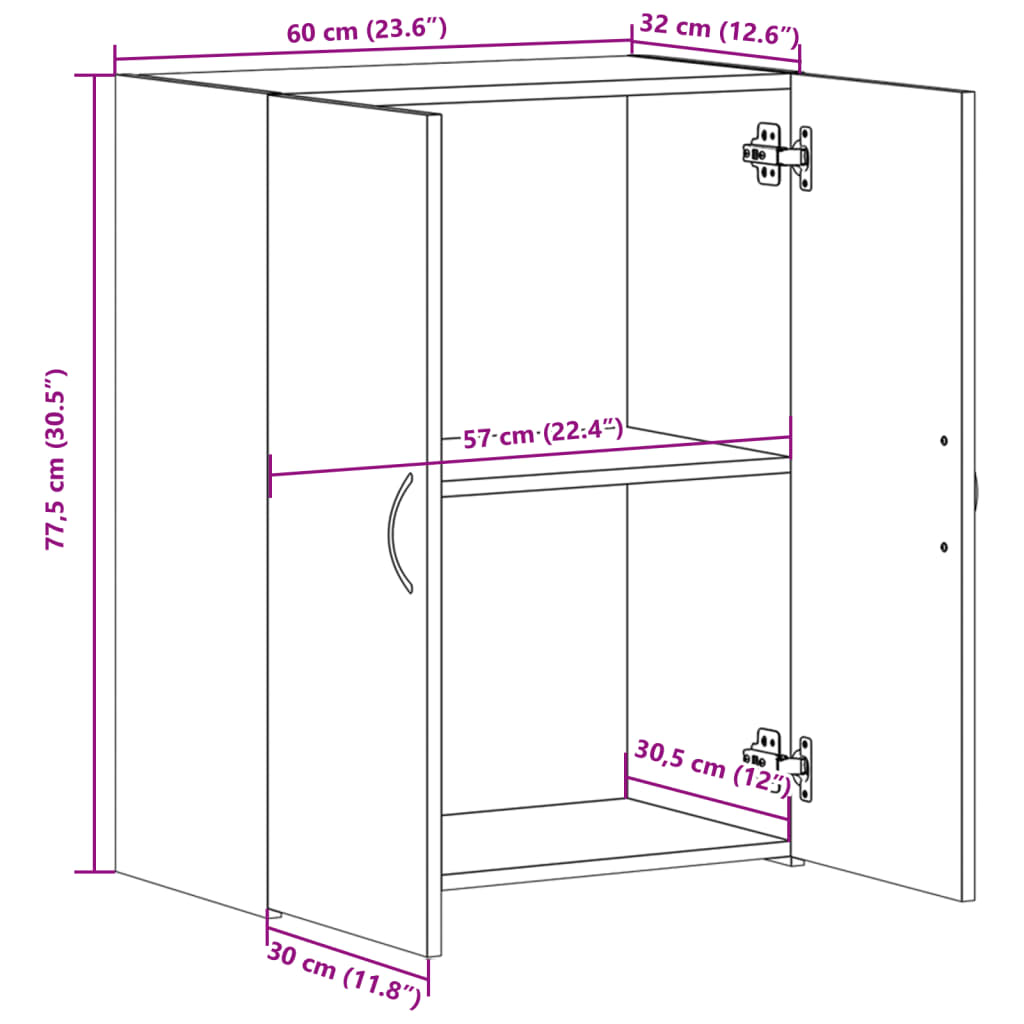 Arkivskap hvit 60x32x77,5 cm konstruert tre