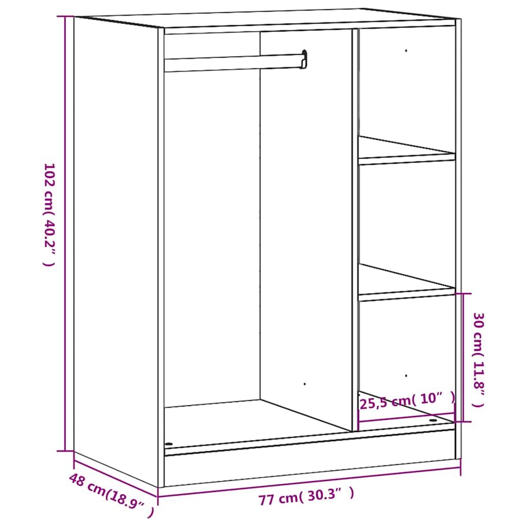 Garderobe sonoma eik 77x48x102 cm konstruert tre vidaXL