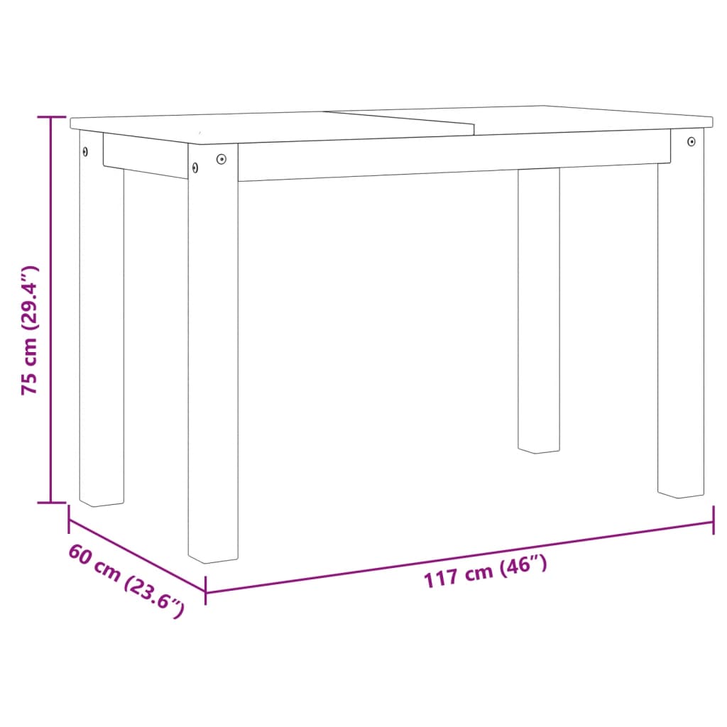 Spisebord PANAMA grå 112x60x75 cm heltre furu