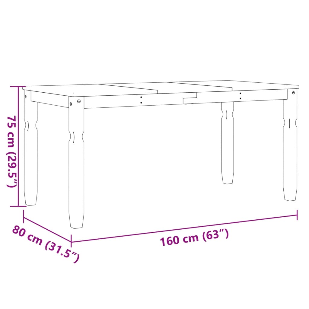 Spisebord Corona hvit 160x80x75 cm heltre furu