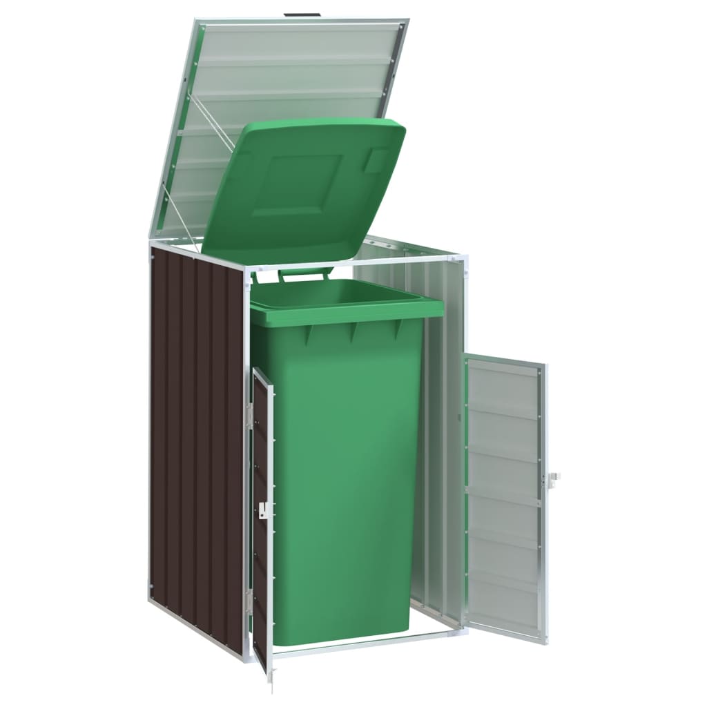 Søppeldunkskur for enkelt dunk brun 72x81x115 cm stål vidaXL