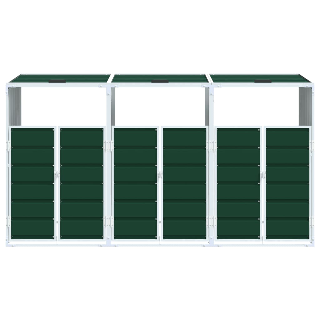 Søppeldunkskur for 3 dunker grønn 216x81x115 cm Stål