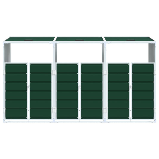 Søppeldunkskur for 3 dunker grønn 216x81x115 cm Stål