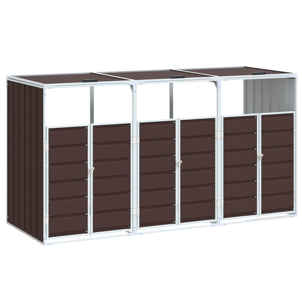 Søppeldunkskur for 3 dunker brun 216x81x115 cm Stål