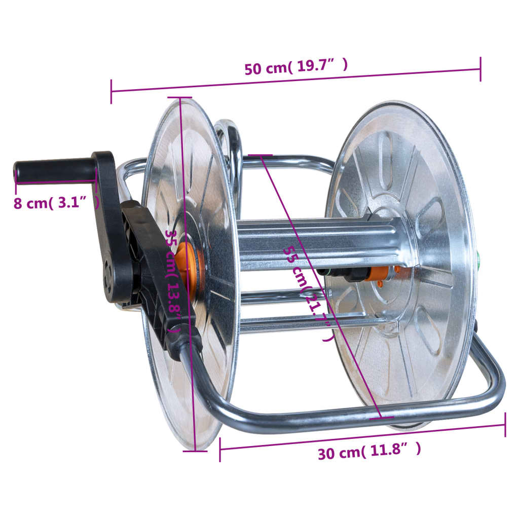 Slangetrommel vegghengt for 50m 1/2" eller 35m 3/4" slange stål