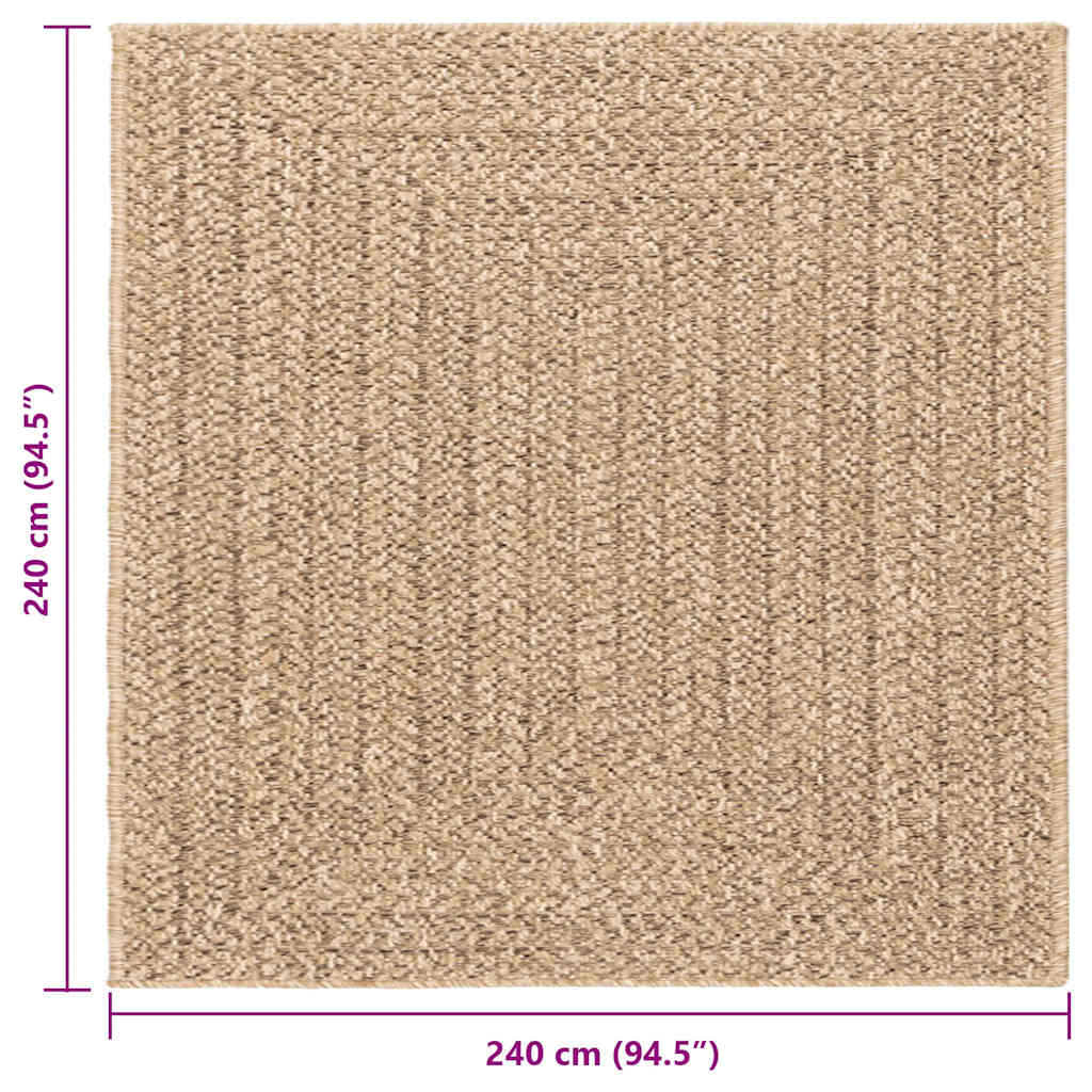Teppe ZIZUR 240x240 cm jute-utseende innendørs og utendørs