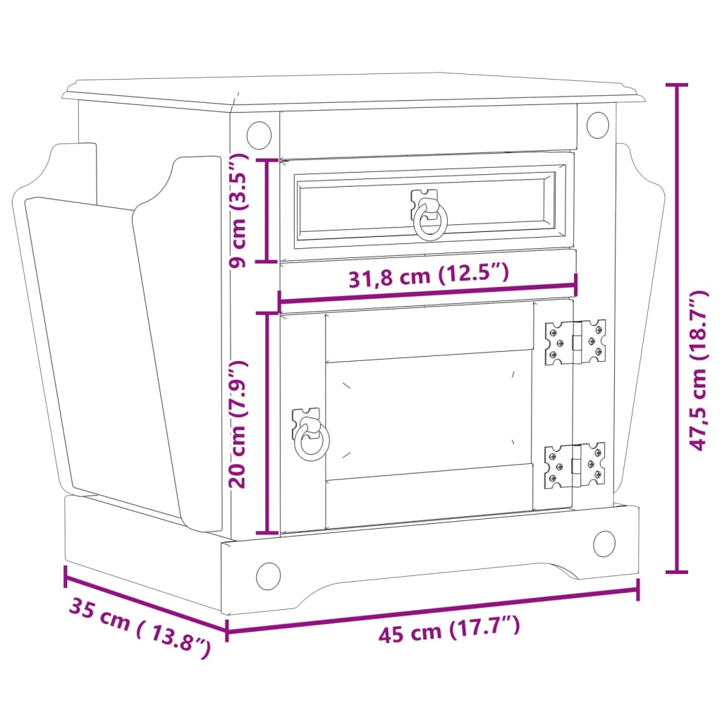 Nattbord Corona 45x35x47,5 cm heltre furu