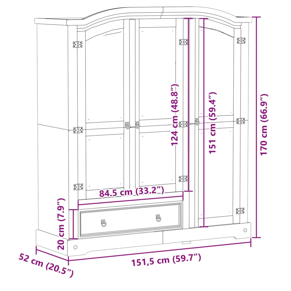 Garderobe Corona 151,5x52x170 cm heltre furu
