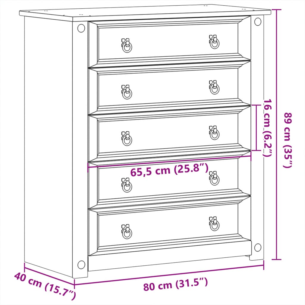 Kommode Corona 80x40x89 cm heltre furu