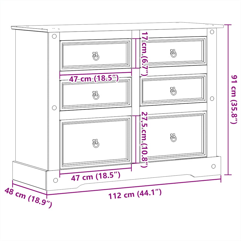 Kommode Corona 112x48x91 cm heltre furu
