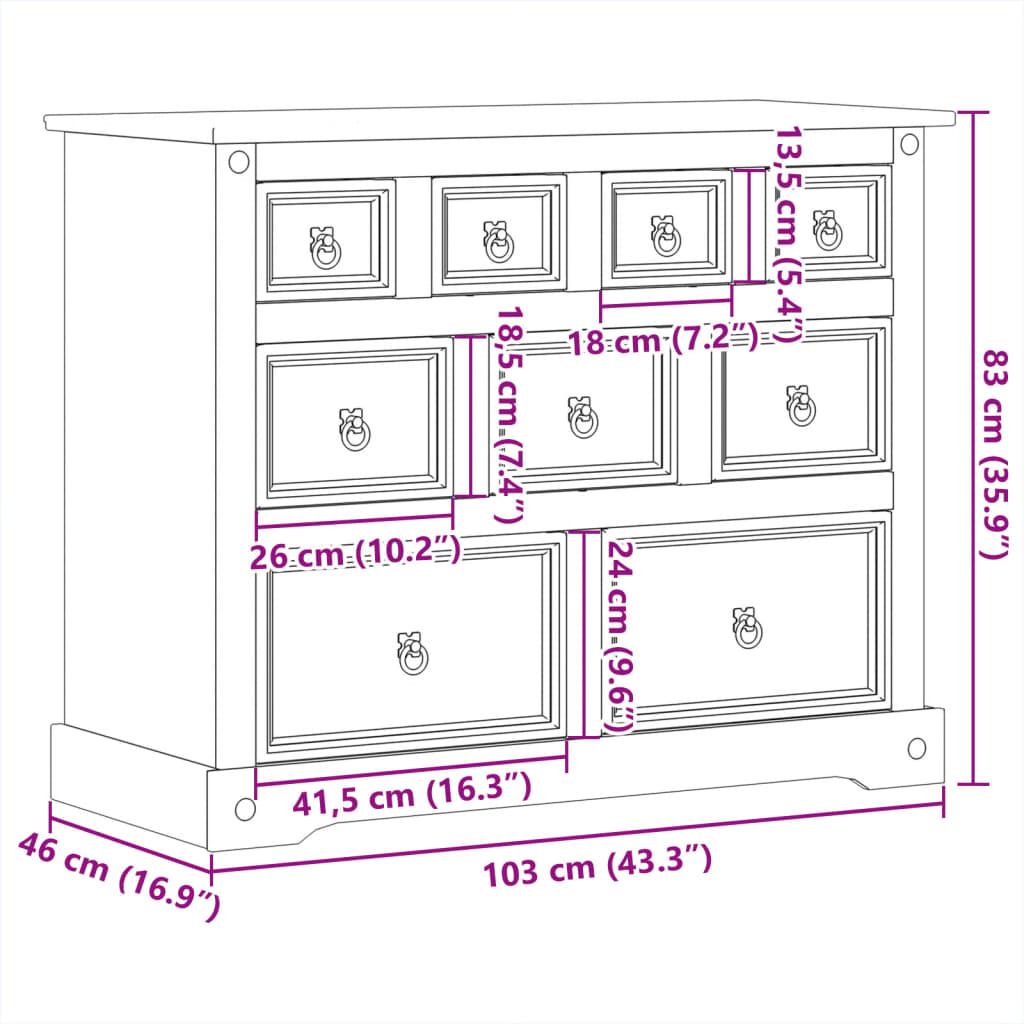 Kommode Corona 101x45x82 cm heltre furu