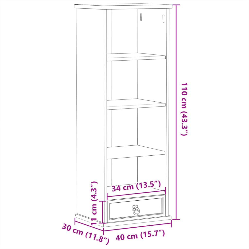 CD-hylle Corona 40x30x110 cm heltre furu