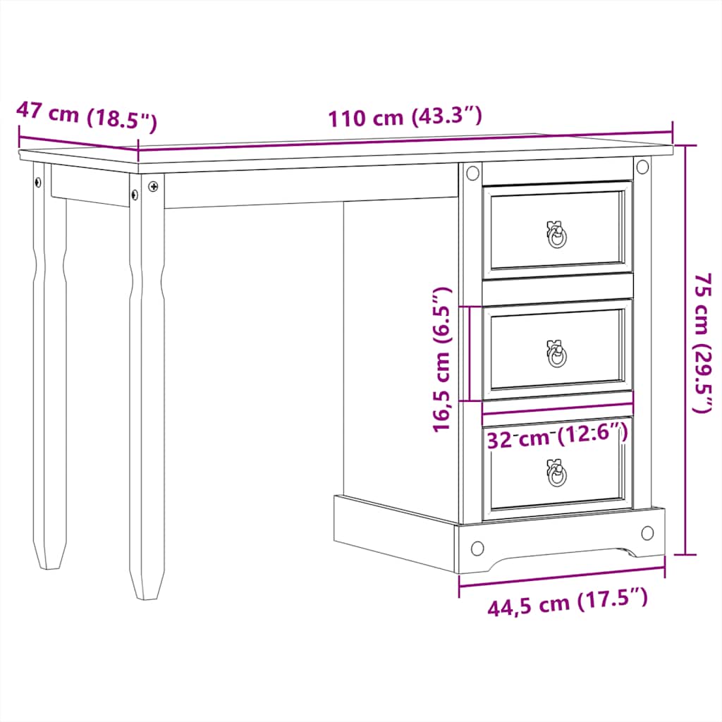 Sminkebord Corona 110x47x75 cm heltre furu