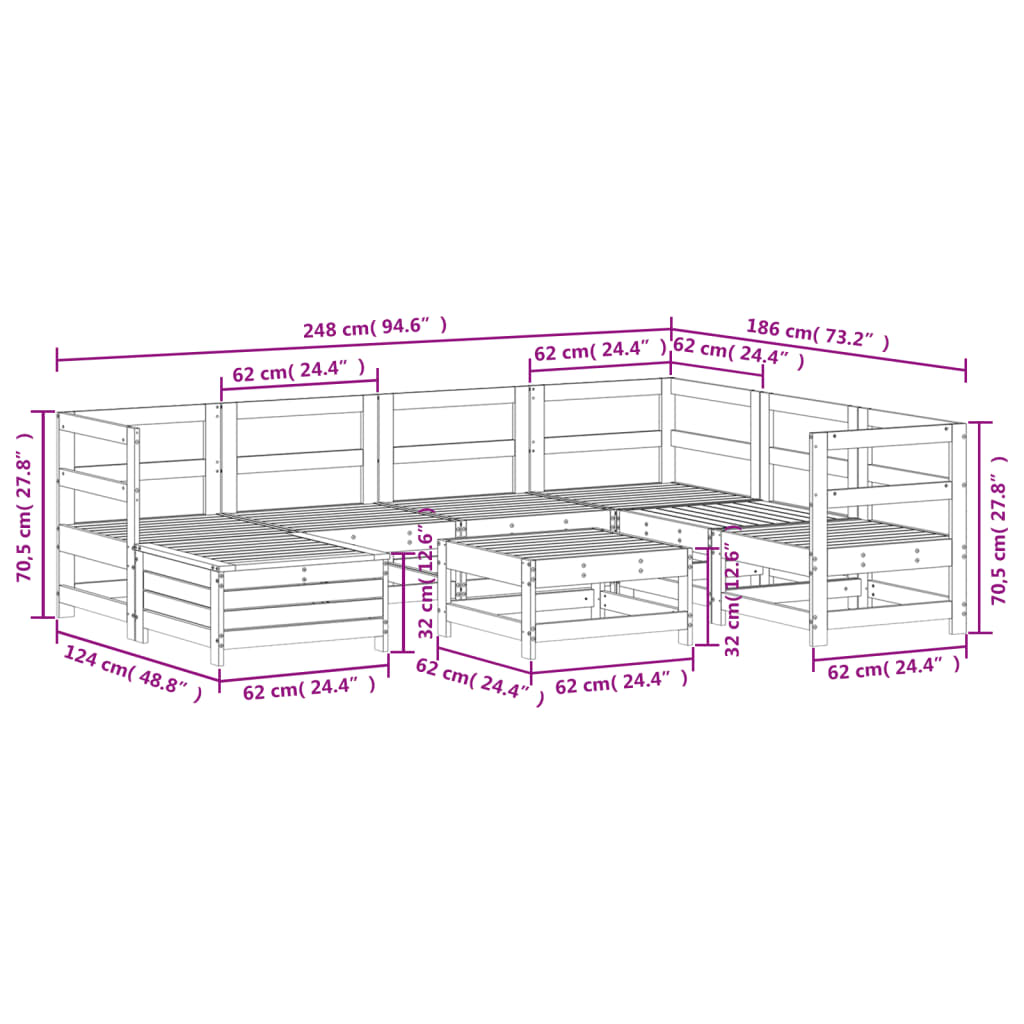 Hagesofasett 8 deler hvit heltre furu