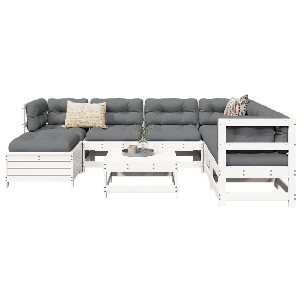 Hagesofasett 8 deler hvit heltre furu