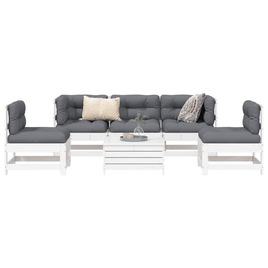 Hagesofasett 6 deler hvit heltre furu