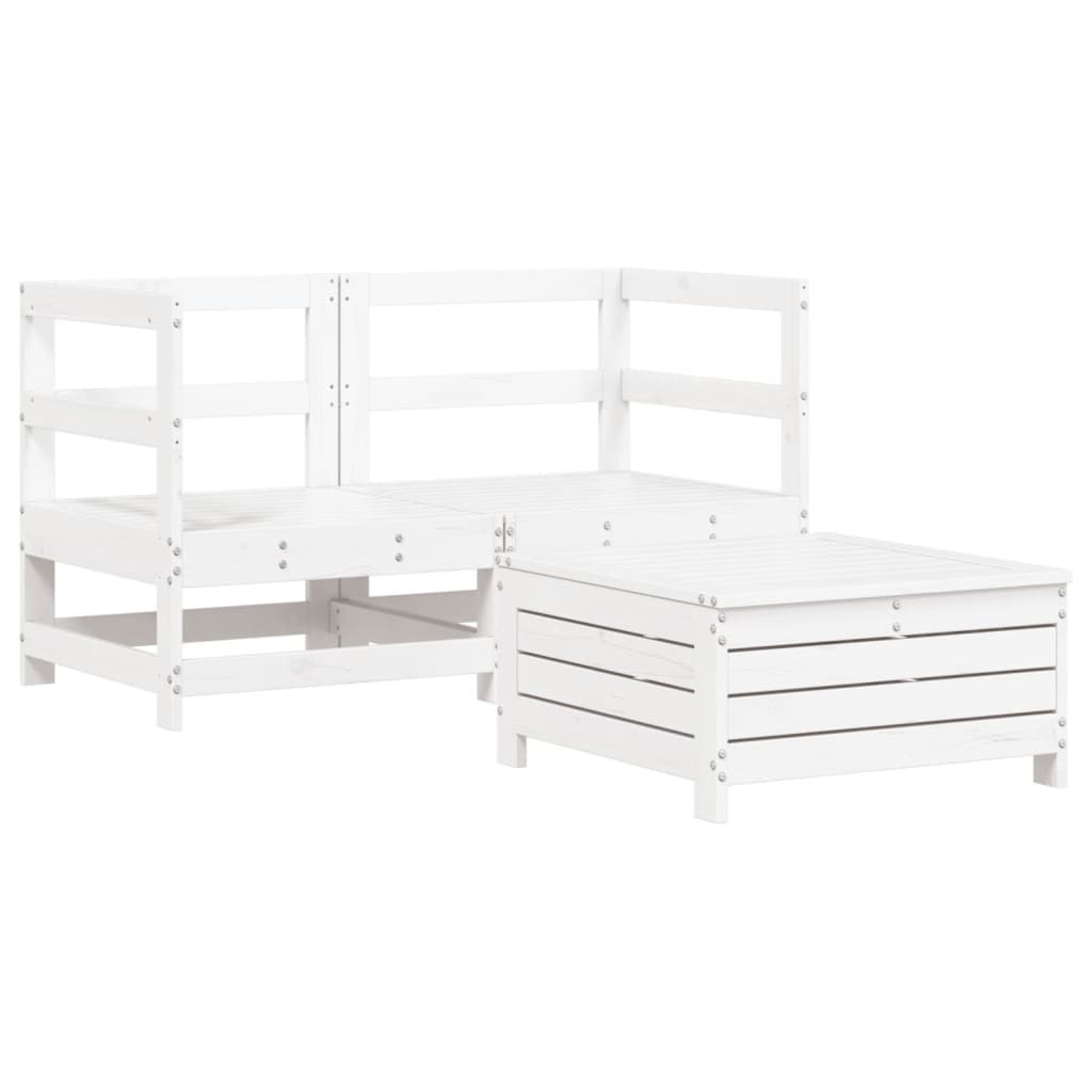 Hagesofasett 3 deler hvit heltre furu