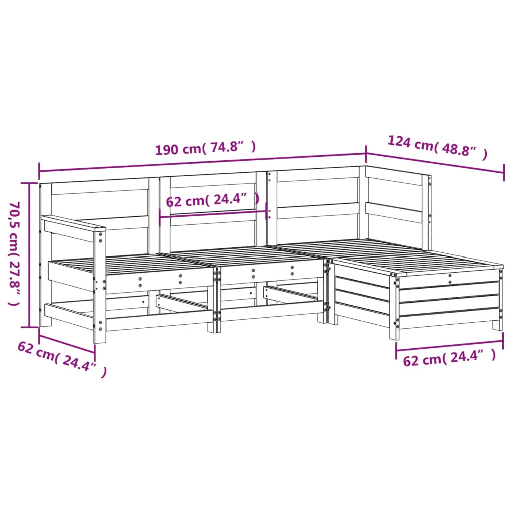 Hagesofasett 4 deler hvit heltre furu