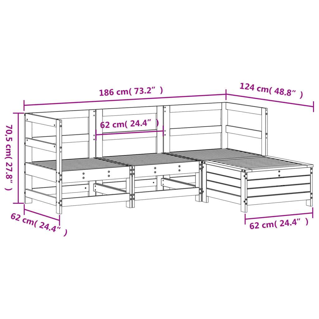 Hagesofasett 4 deler hvit heltre furu