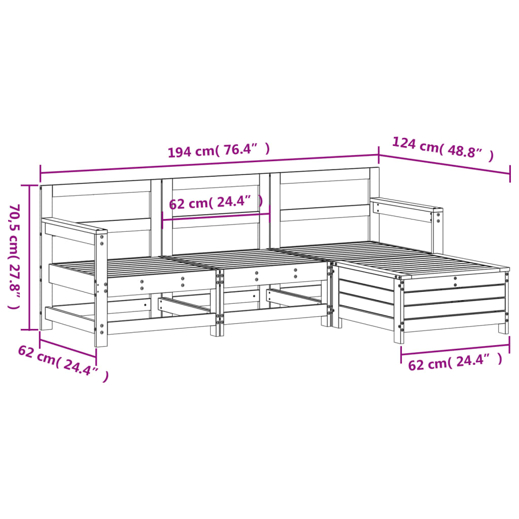 Hagesofasett 4 deler hvit heltre furu