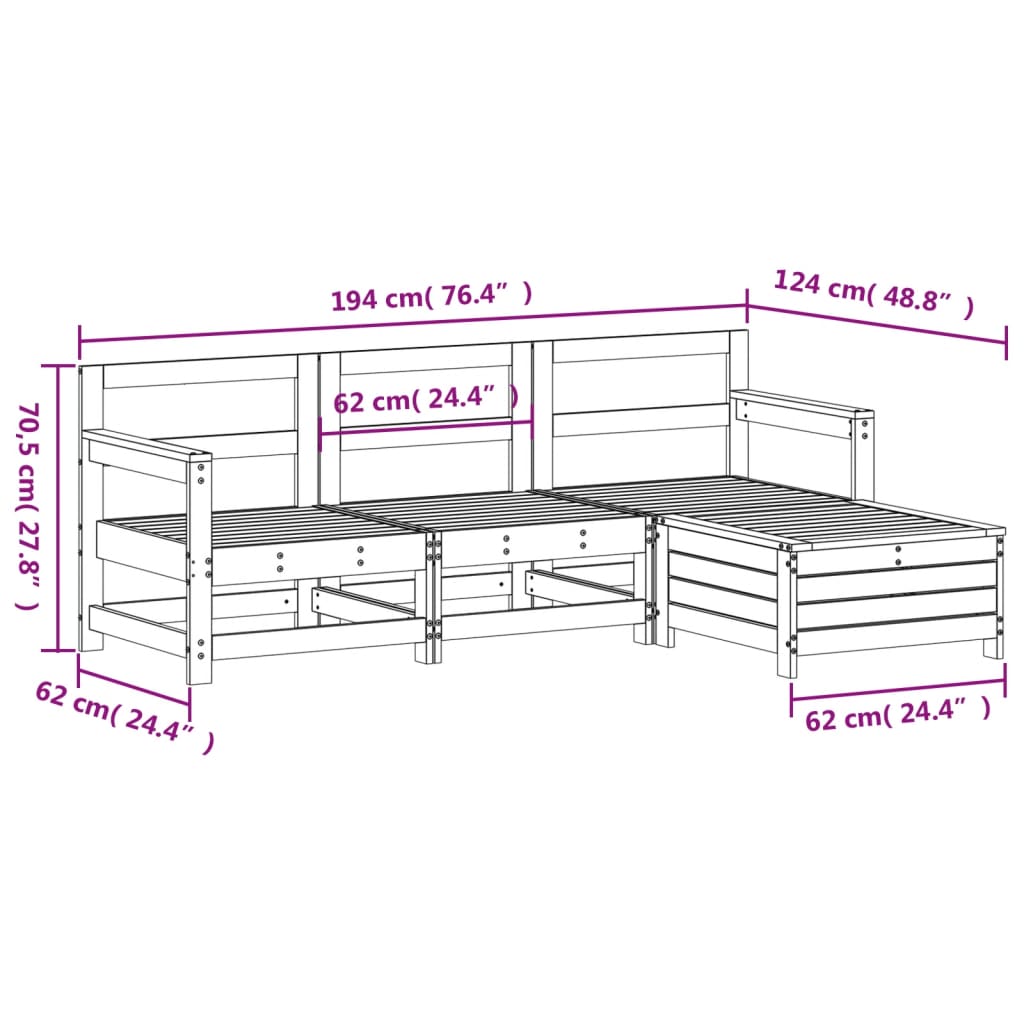 Hagesofasett 4 deler impregnert furu vidaXL