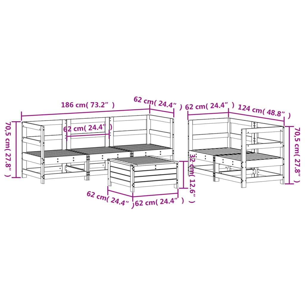 Hagesofasett 6 deler hvit heltre furu