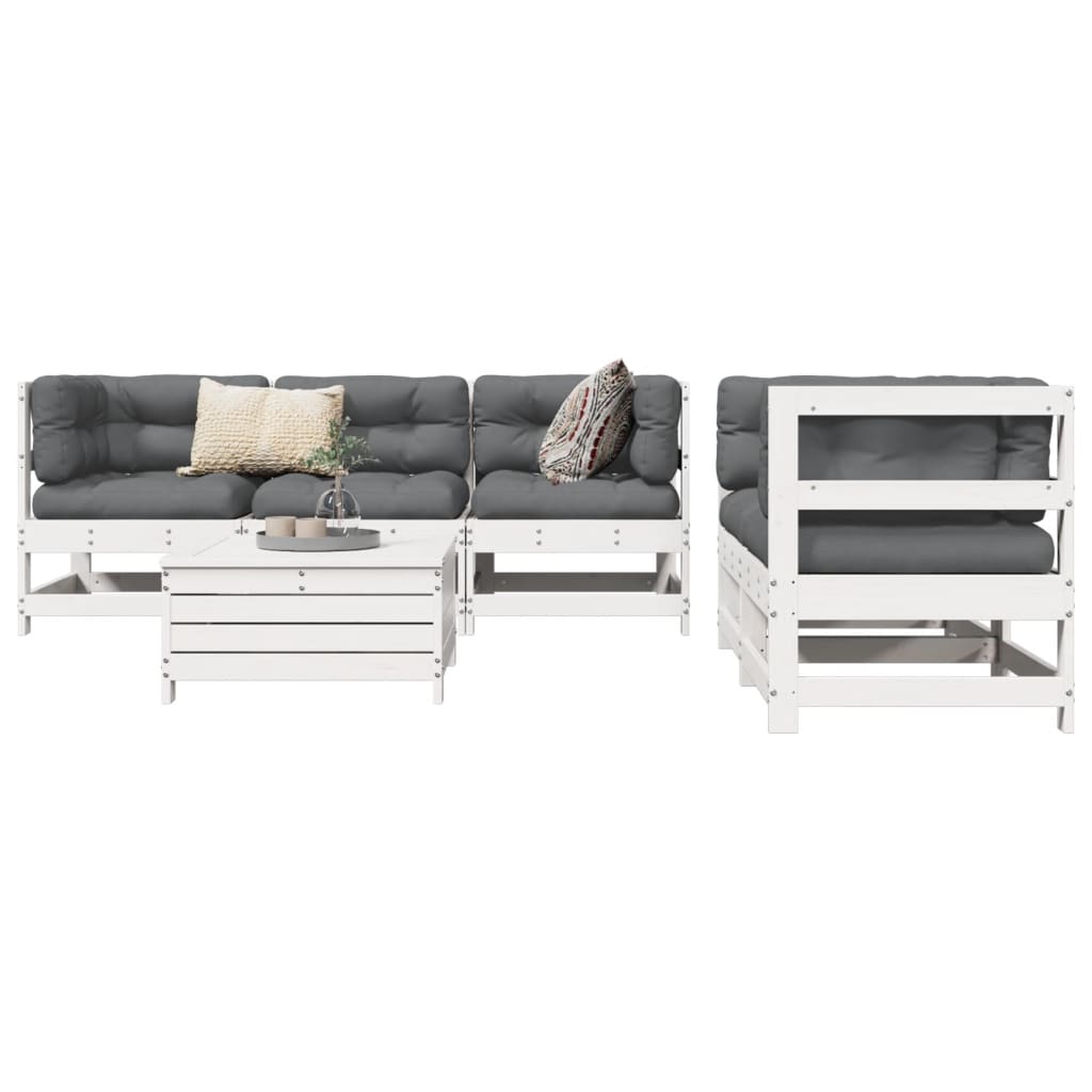 Hagesofasett 6 deler hvit heltre furu
