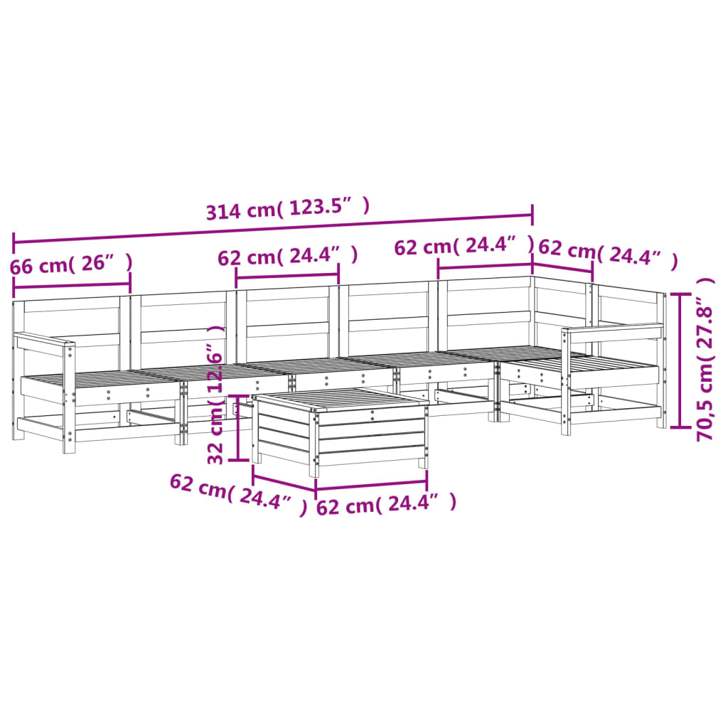 Hagesofasett 7 deler hvit heltre furu