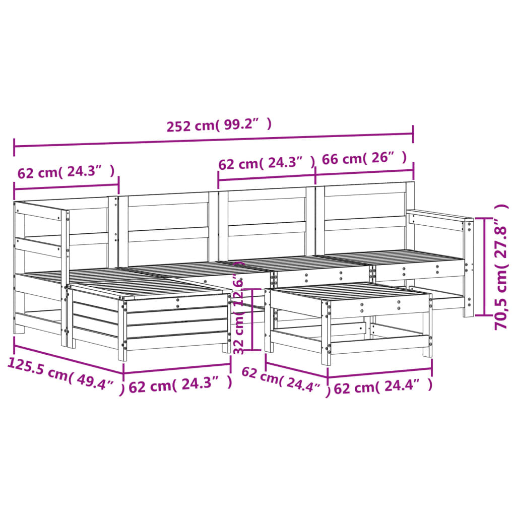 Hagesofasett 6 deler hvit heltre furu