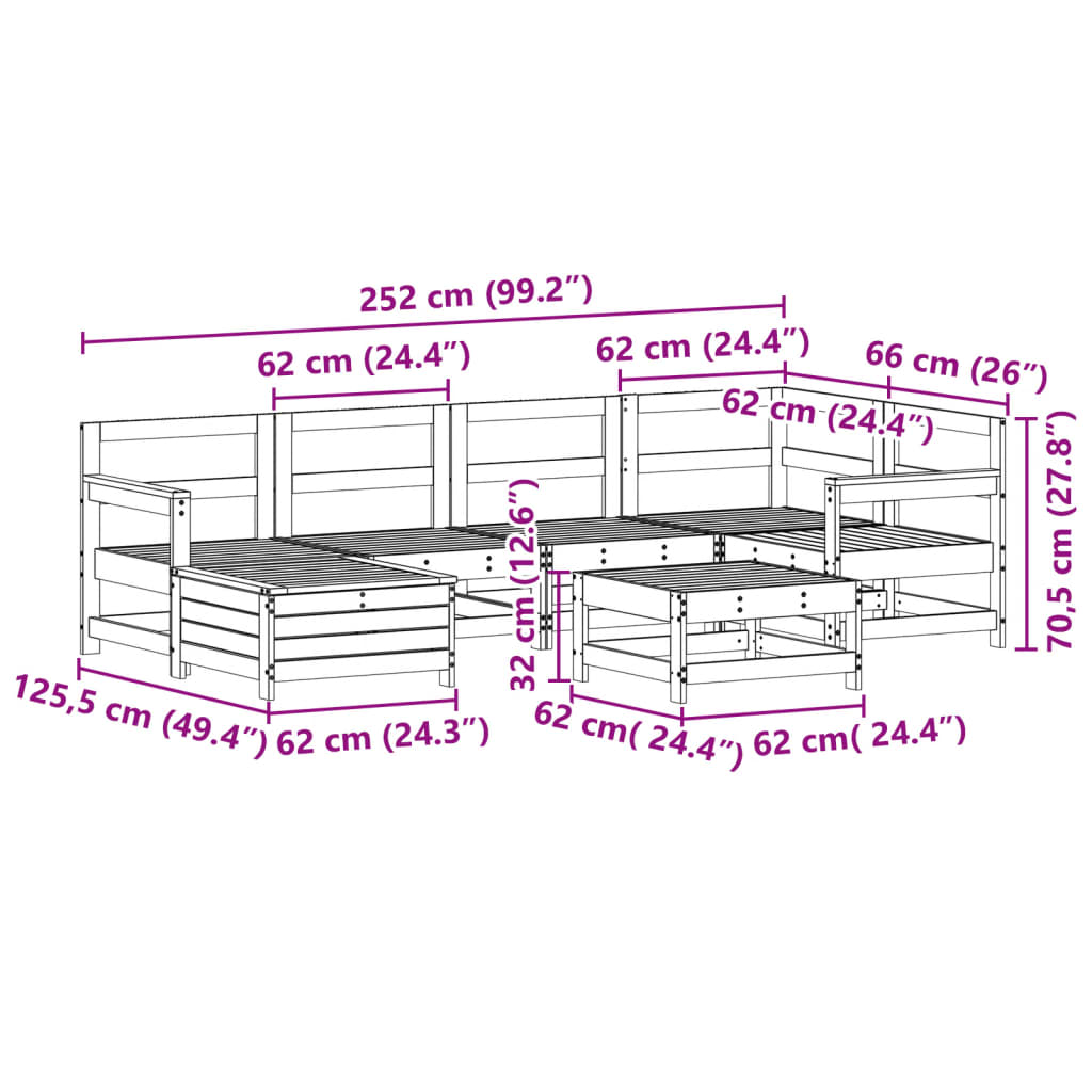 Hagesofasett 7 deler impregnert furu