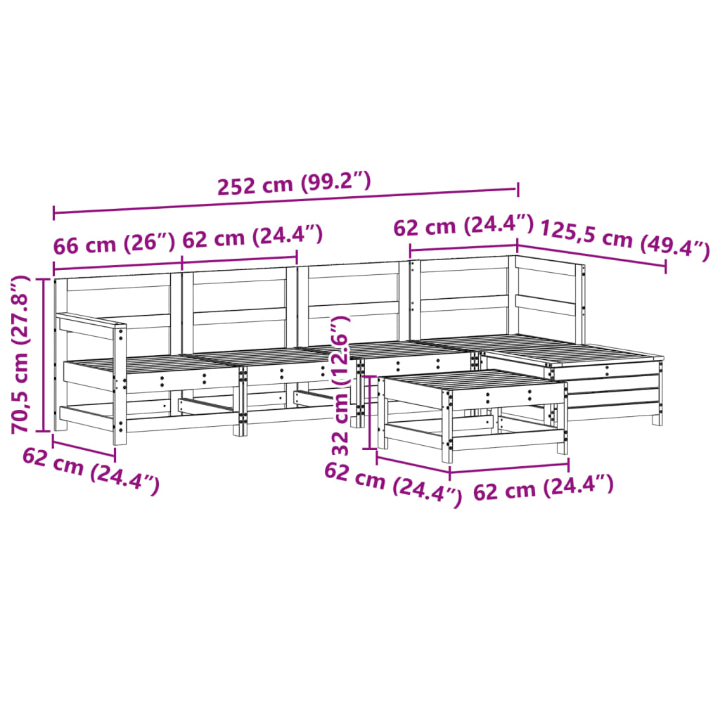 Hagesofasett 6 deler impregnert furu