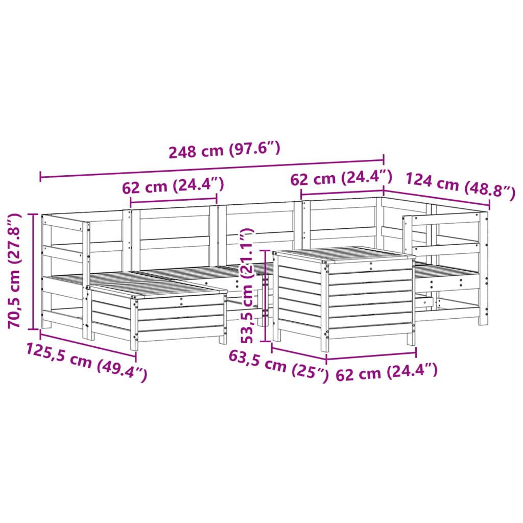 Hagesofasett 7 deler hvit heltre furu