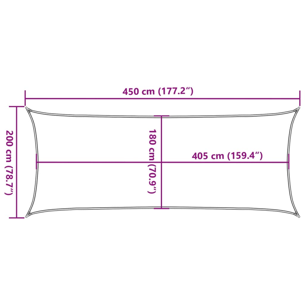 Solseil 160 g/m² rektangulær lysegrå 2x4,5 m HDPE