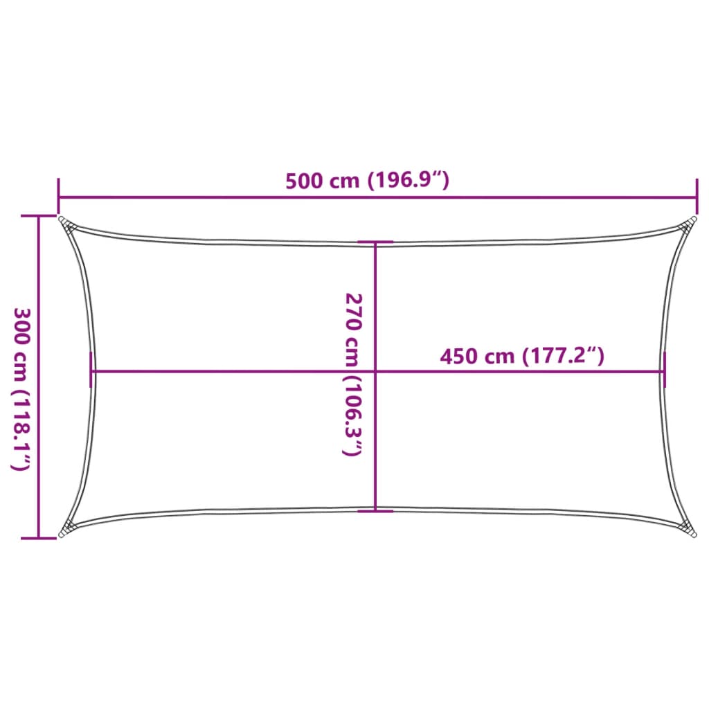 Solseil 160 g/m² rektangulær lysegrå 3x5 m HDPE