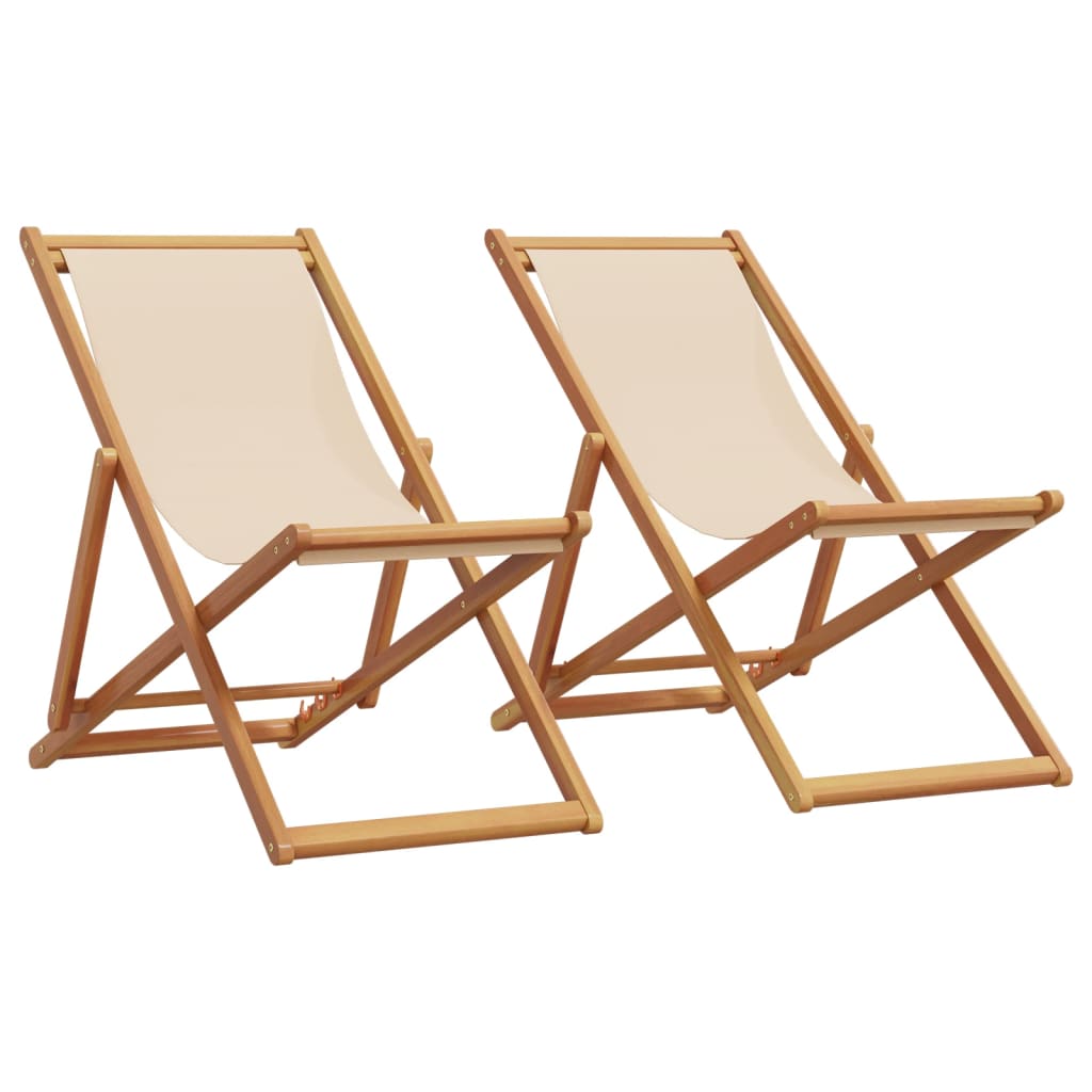 Sammenleggbare strandstoler 2 stk beige stoff og heltre vidaXL