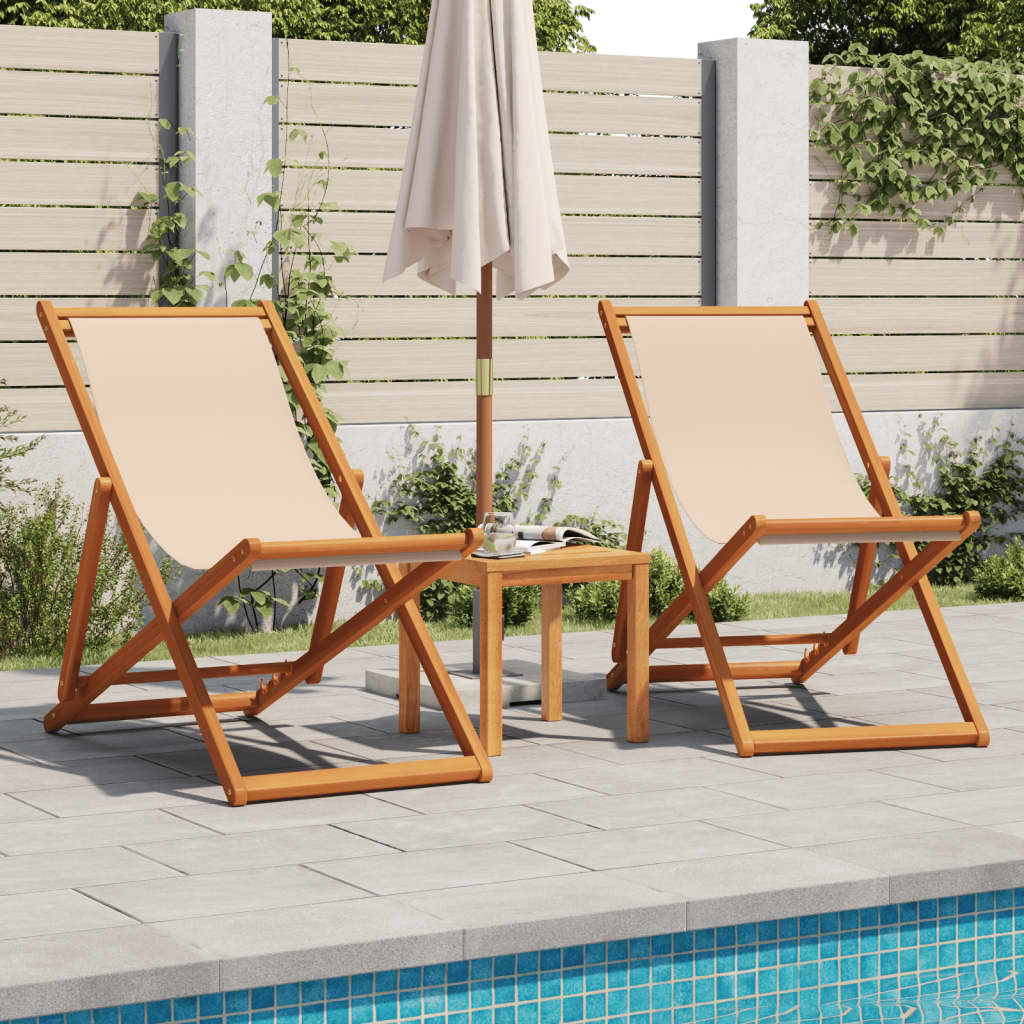 Sammenleggbare strandstoler 2 stk beige stoff og heltre vidaXL