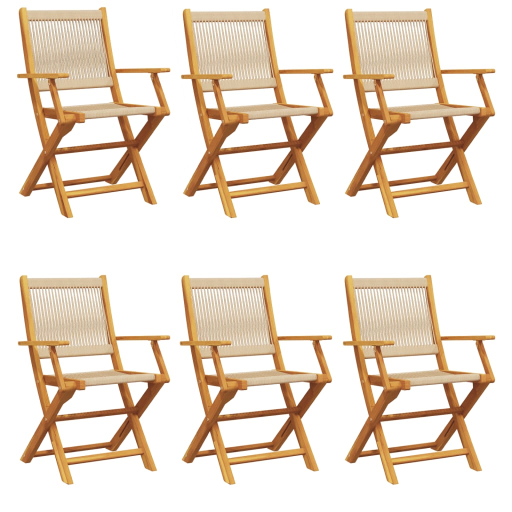 Sammenleggbare hagestoler 6 stk beige heltre akasie