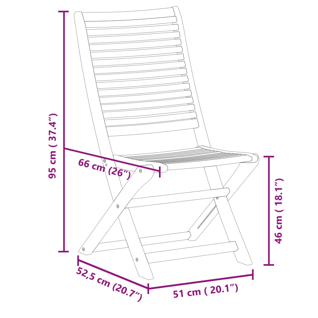 Sammenleggbare hagestoler 6 stk 51x66x95 cm heltre akasie