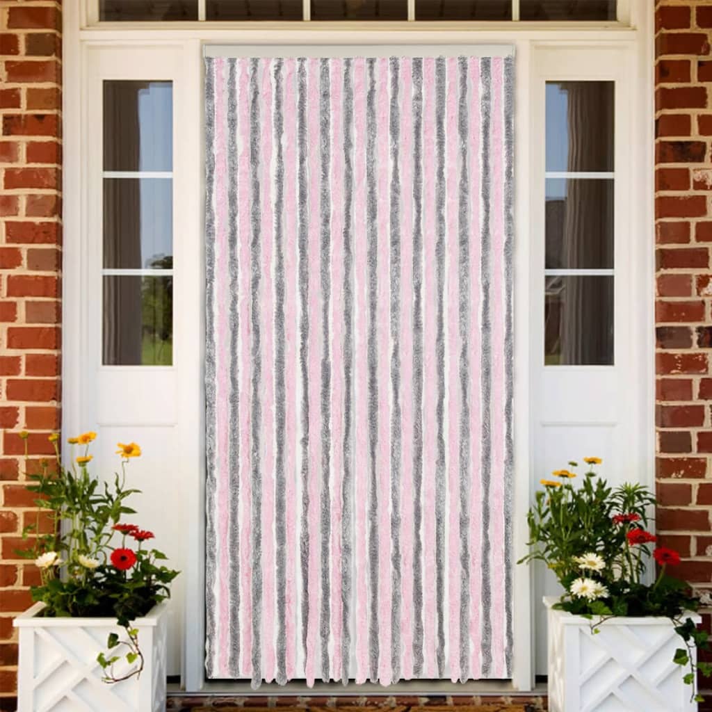 Fluegardin sølvgrå og rosa 118x220 cm chenille