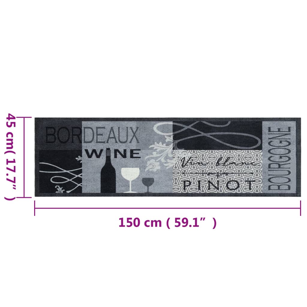 Kjøkkenteppe vaskbar Wine grå 45x150 cm fløyel