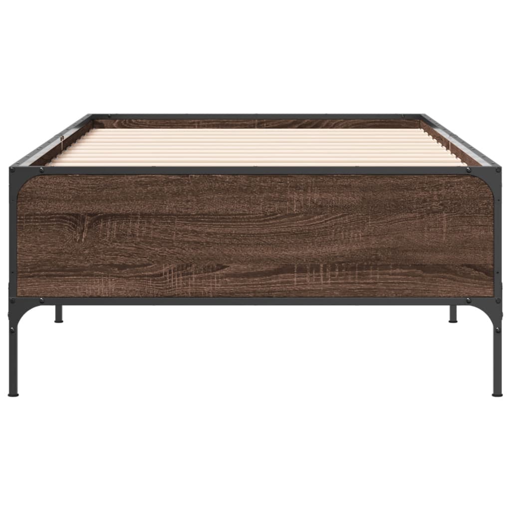 Sengeramme brun eik 100x200 cm konstruert tre og metall