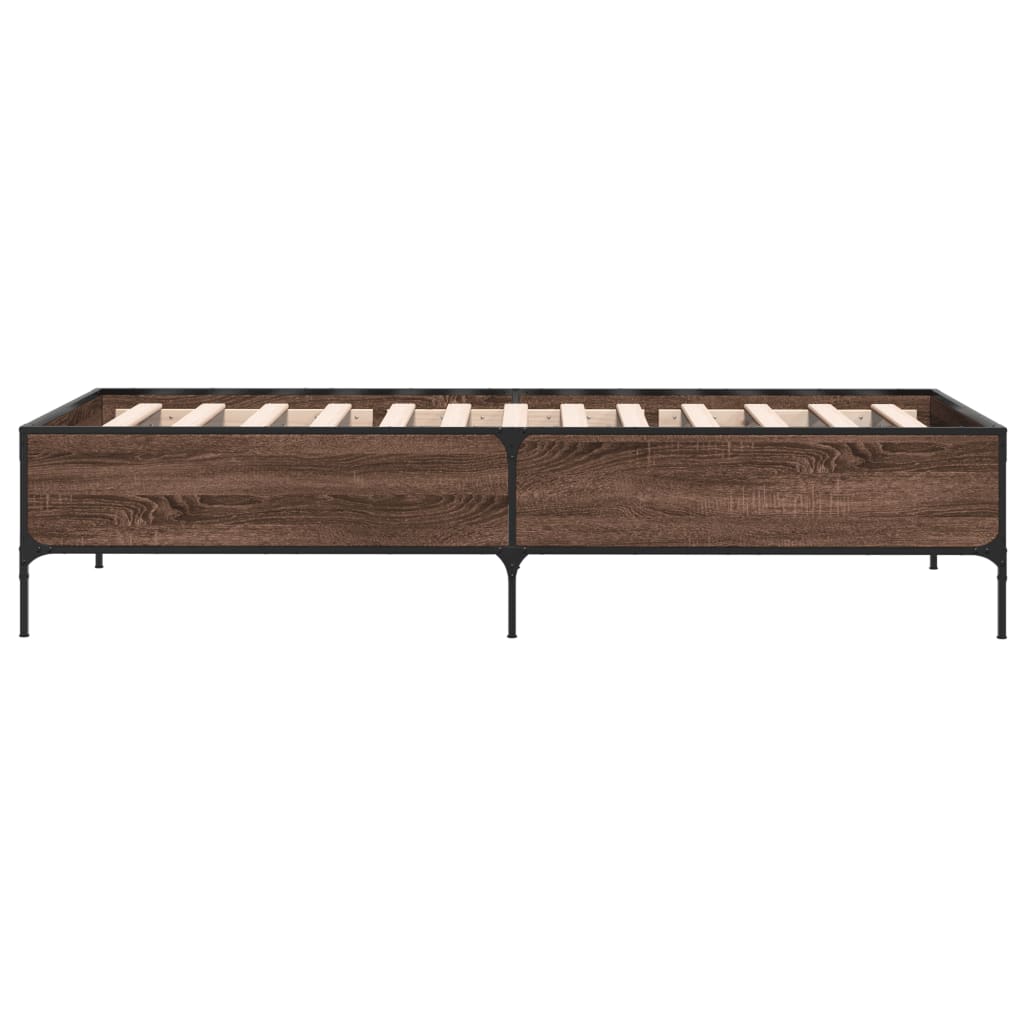 Sengeramme brun eik 100x200 cm konstruert tre og metall