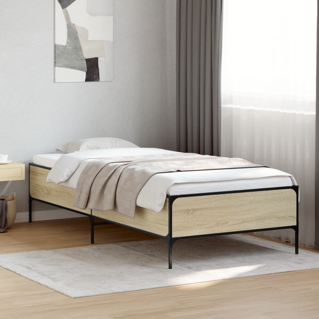 Sengeramme sonoma eik 90x200 cm konstruert tre og metall