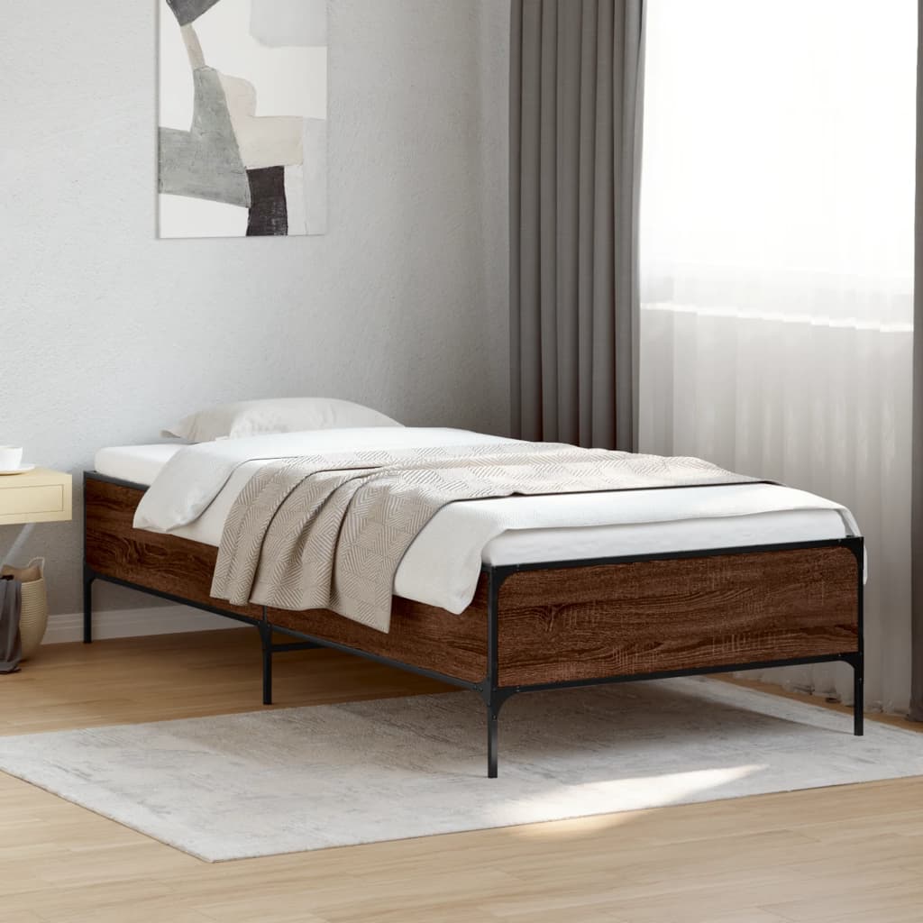 Sengeramme brun eik 90x200 cm konstruert tre og metall
