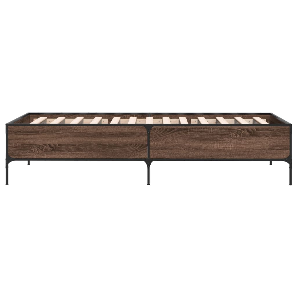 Sengeramme brun eik 90x200 cm konstruert tre og metall