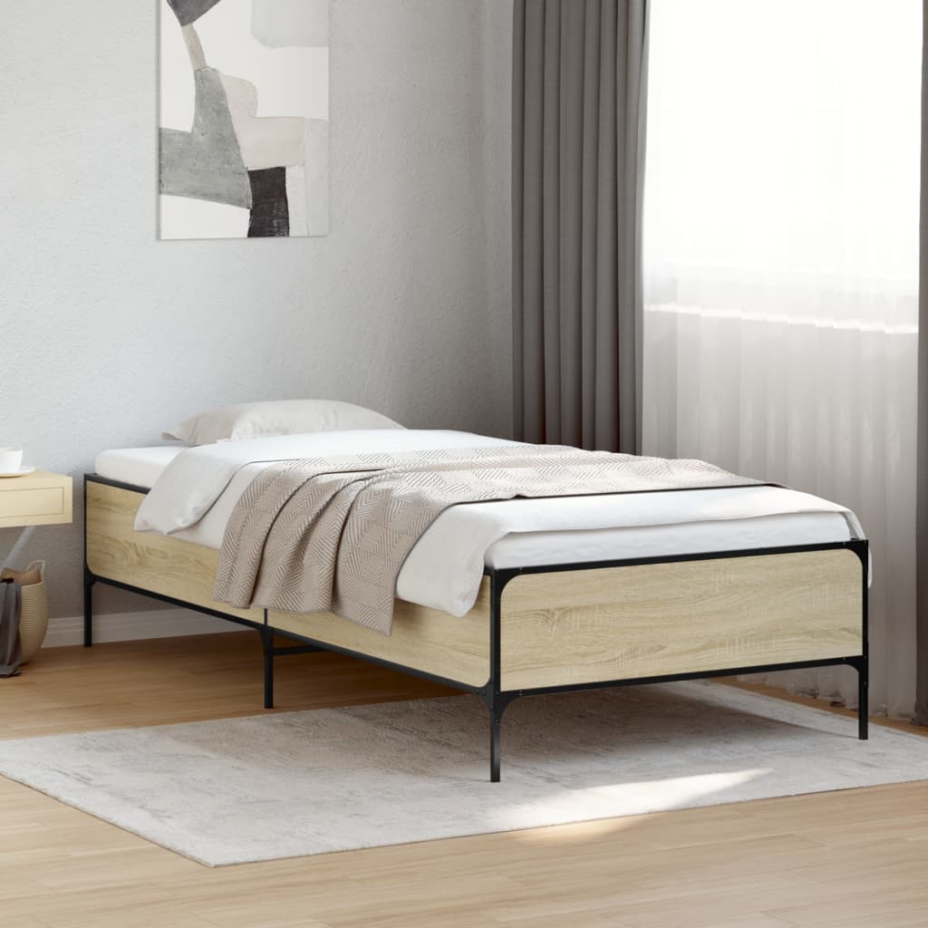 Sengeramme sonoma eik 90x190 cm konstruert tre og metall