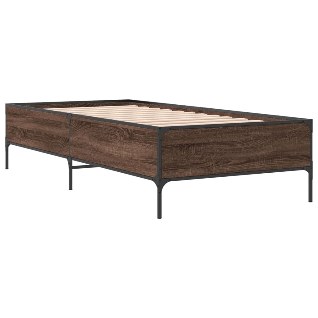 Sengeramme brun eik 90x190 cm konstruert tre og metall