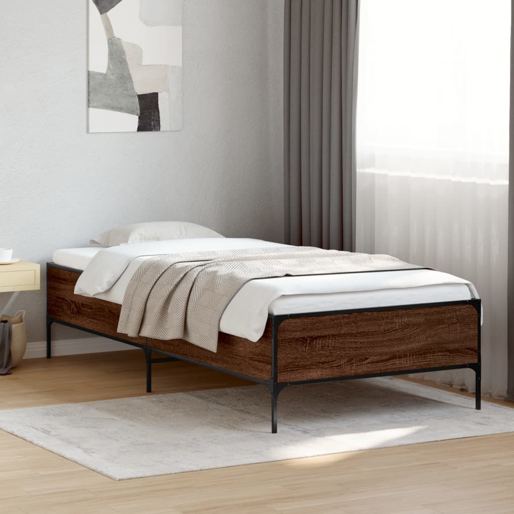 Sengeramme brun eik 90x190 cm konstruert tre og metall