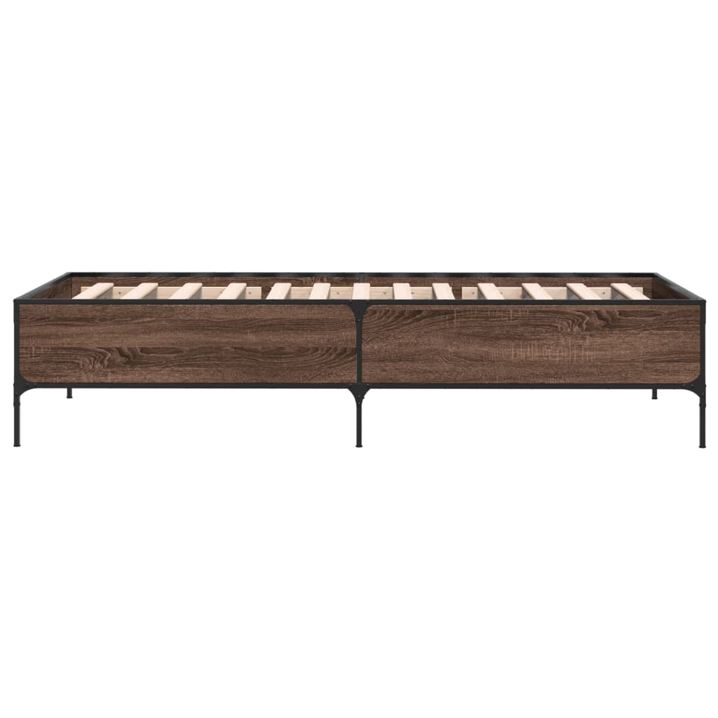 Sengeramme brun eik 75x190 cm konstruert tre og metall
